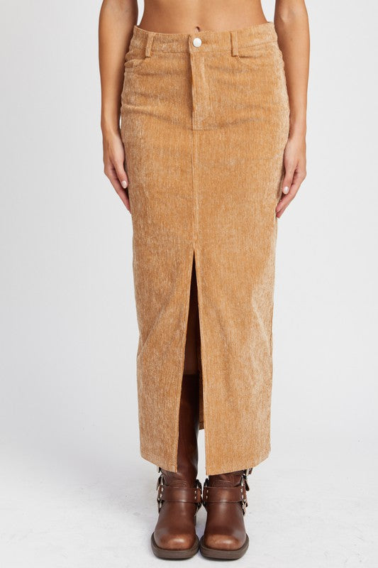 EMORY PARK CORDUROY MID SKIRT WITH FRONT SLIT