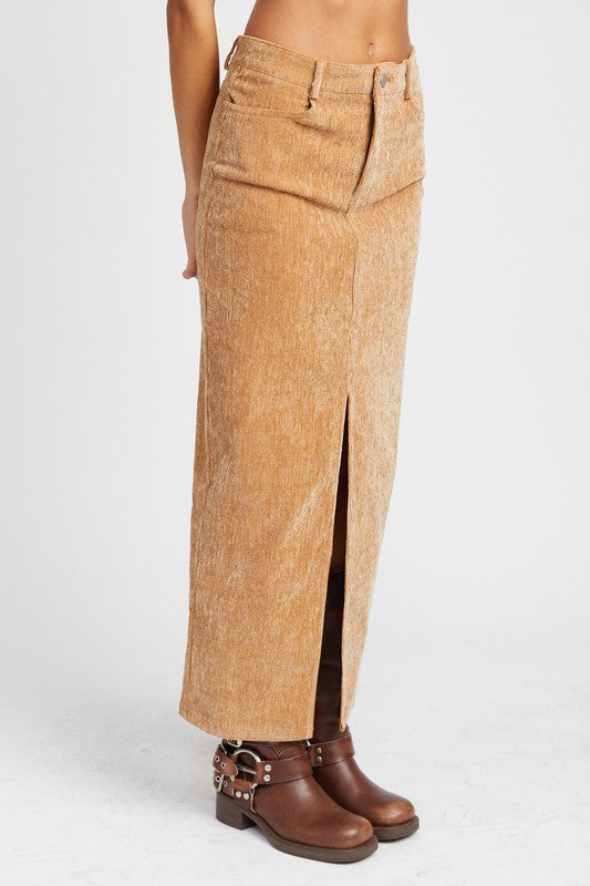 EMORY PARK CORDUROY MID SKIRT WITH FRONT SLIT