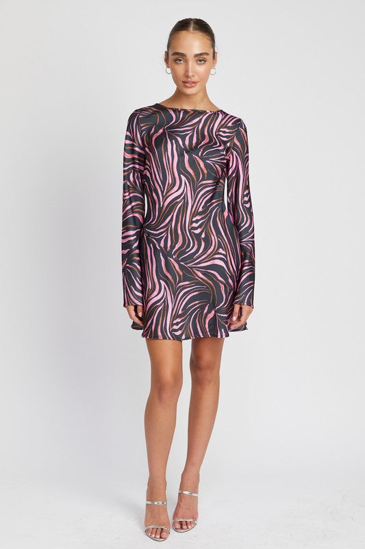 EMORY PARK ZEBRA PRINT MINI DRESS WITH LACED UP BACK