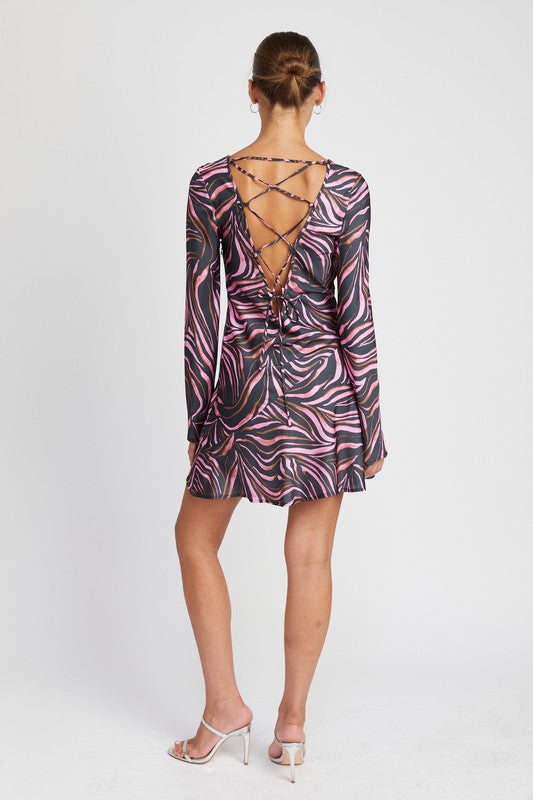 EMORY PARK ZEBRA PRINT MINI DRESS WITH LACED UP BACK