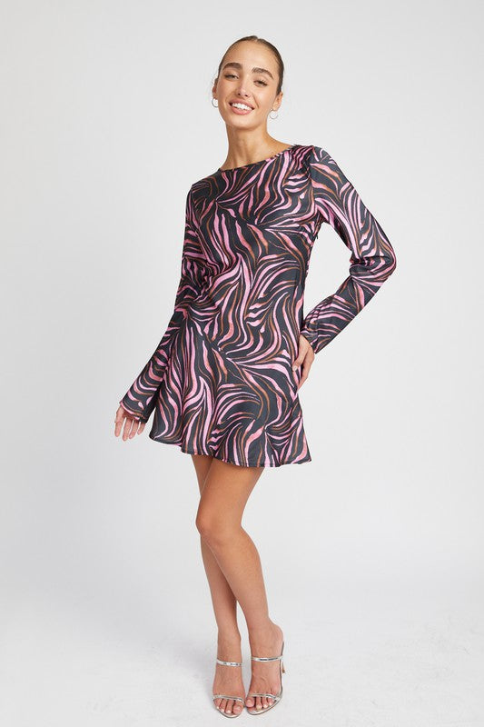 EMORY PARK ZEBRA PRINT MINI DRESS WITH LACED UP BACK