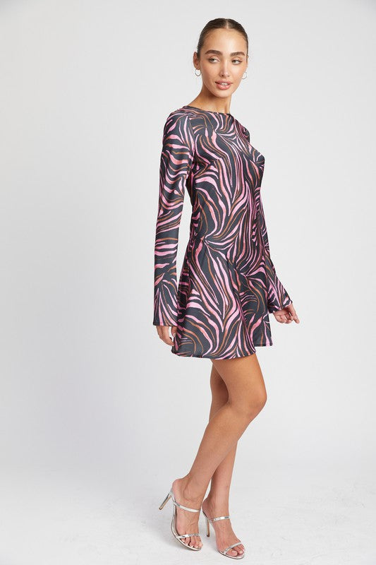 EMORY PARK ZEBRA PRINT MINI DRESS WITH LACED UP BACK