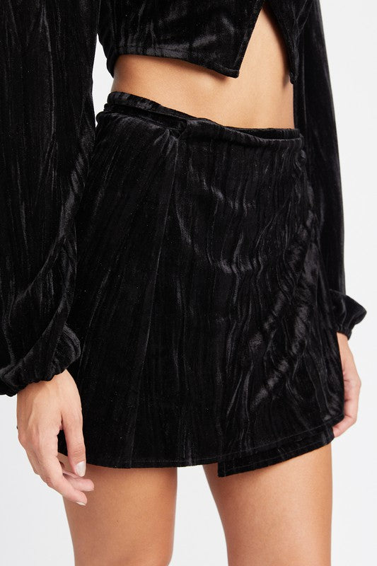 EMORY PARK VELVET MINI WRAPPED SKIRT