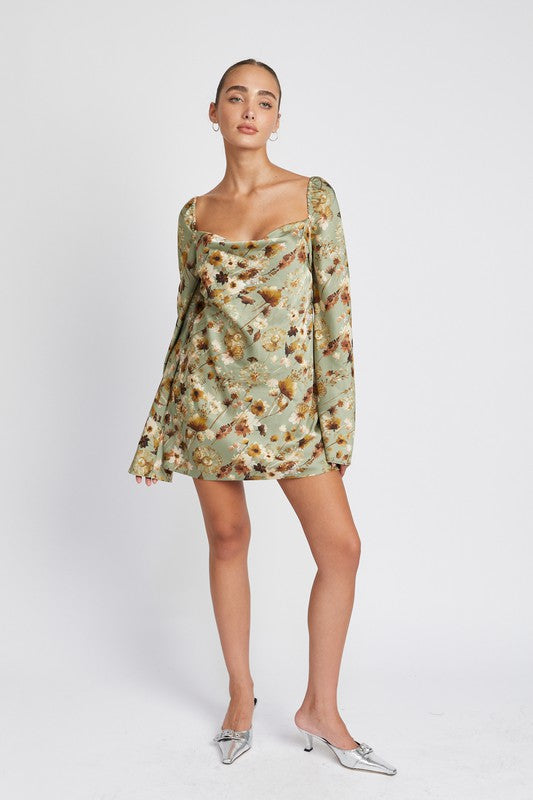 EMORY PARK FLORAL LONG SLEEVE MINI DRESS WITH OPEN BACK