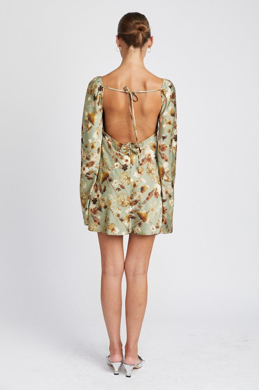 EMORY PARK FLORAL LONG SLEEVE MINI DRESS WITH OPEN BACK