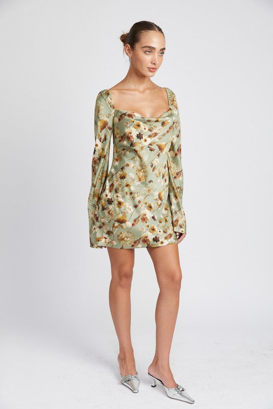 EMORY PARK FLORAL LONG SLEEVE MINI DRESS WITH OPEN BACK