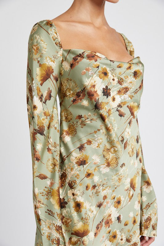 EMORY PARK FLORAL LONG SLEEVE MINI DRESS WITH OPEN BACK