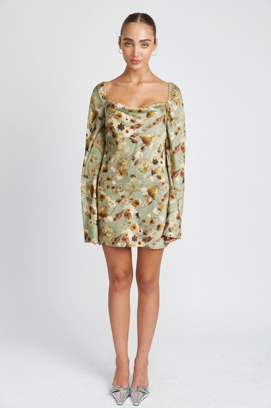 EMORY PARK FLORAL LONG SLEEVE MINI DRESS WITH OPEN BACK