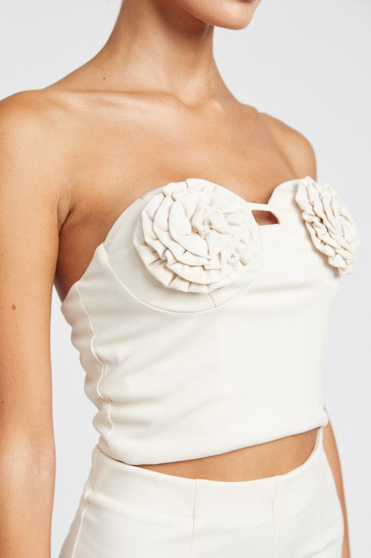 EMORY PARK ROSETTE BUSTIER CROP TOP