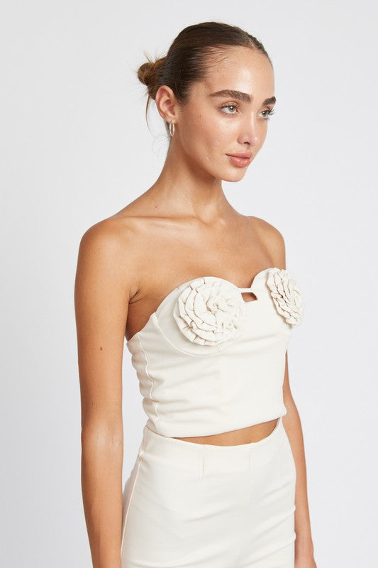 EMORY PARK ROSETTE BUSTIER CROP TOP