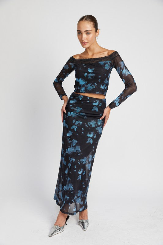 EMORY PARK OFF SHOULDER FLORAL CROP TOP WITH LACE DETAIL