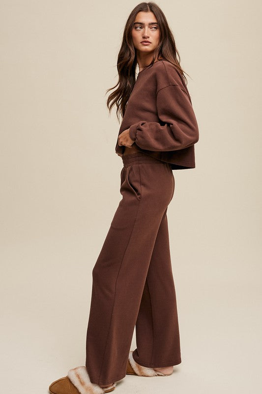 Listicle Sweatshirt and Wide Leg Sweatpants Athleisure Lounge Set in 3 Colors