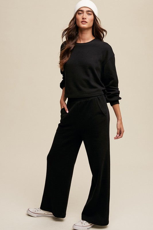 Listicle Sweatshirt and Wide Leg Sweatpants Athleisure Lounge Set in 3 Colors