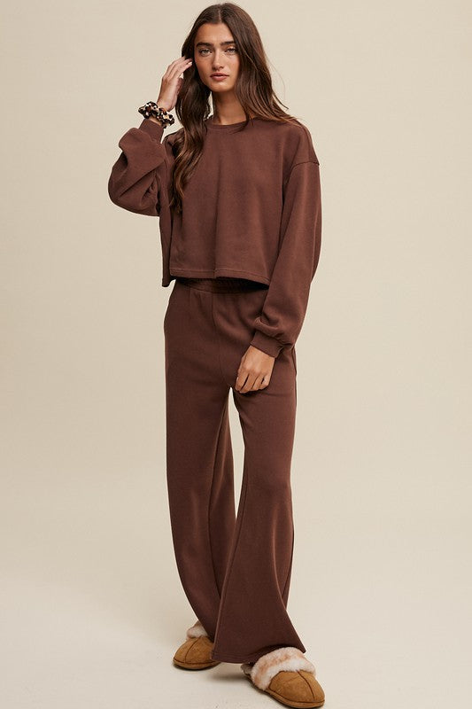 Listicle Sweatshirt and Wide Leg Sweatpants Athleisure Lounge Set in 3 Colors