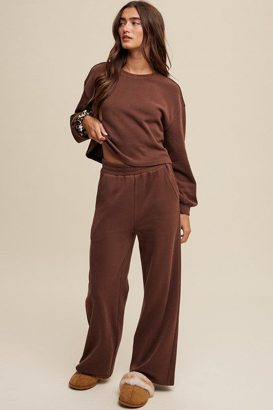 Listicle Sweatshirt and Wide Leg Sweatpants Athleisure Lounge Set in 3 Colors