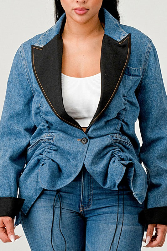 Athina Ruched Denim Blazer