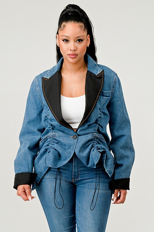 Athina Ruched Denim Blazer