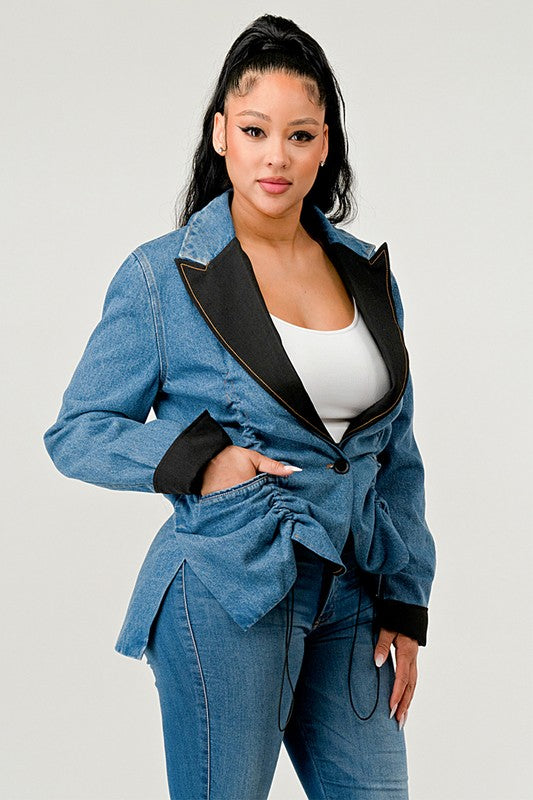 Athina Ruched Denim Blazer