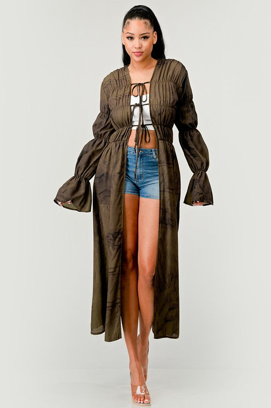 ATHINA All Tied Up Tie Front Shirred Tunic Coat