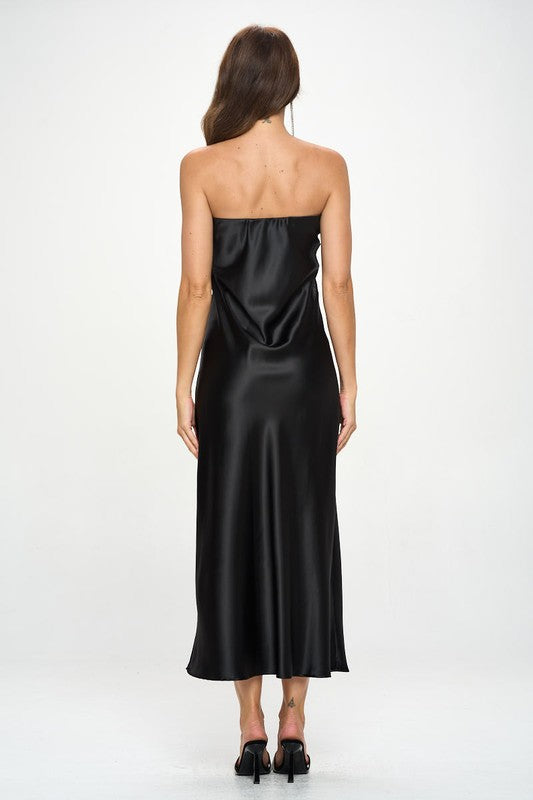 Renee C Silky Satin Tube Draped Dress