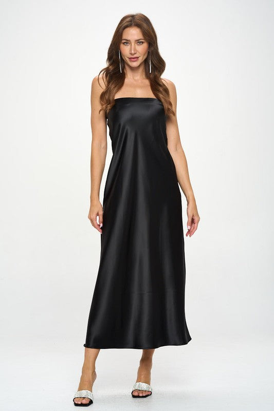 Renee C Silky Satin Tube Draped Dress