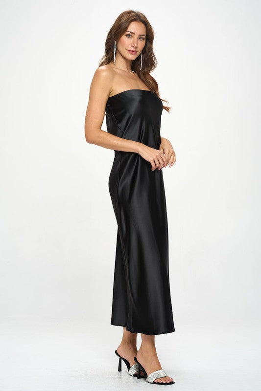 Renee C Silky Satin Tube Draped Dress