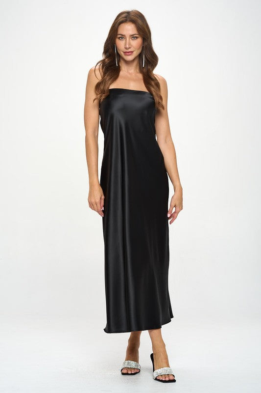 Renee C Silky Satin Tube Draped Dress