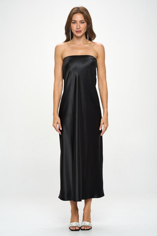 Renee C Silky Satin Tube Draped Dress