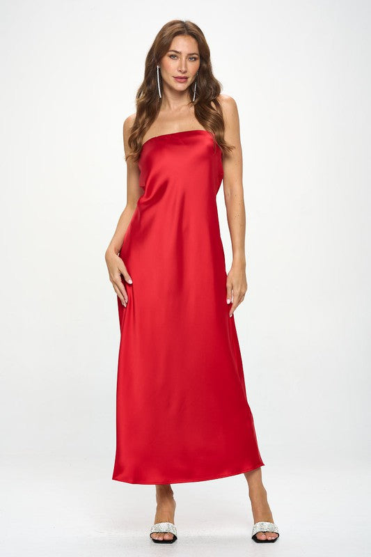 Renee C Silky Satin Tube Draped Dress