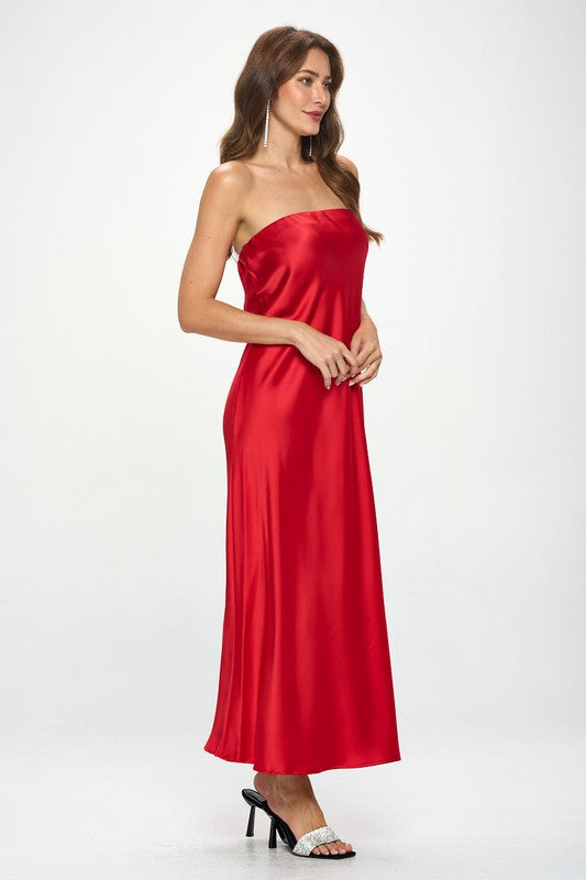 Renee C Silky Satin Tube Draped Dress