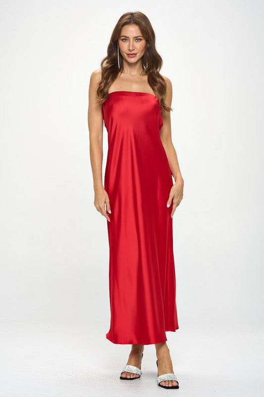 Renee C Silky Satin Tube Draped Dress