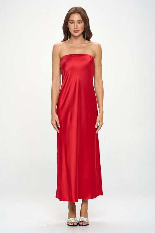 Renee C Silky Satin Tube Draped Dress