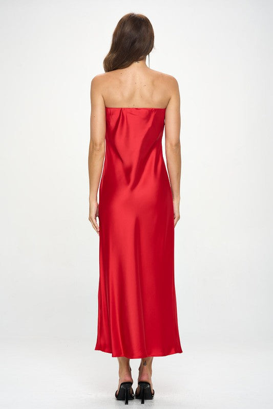 Renee C Silky Satin Tube Draped Dress