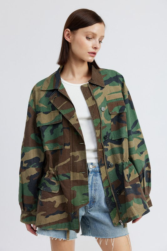 EMORY PARK CAMO OVERSIZED ZIP UP JACKET