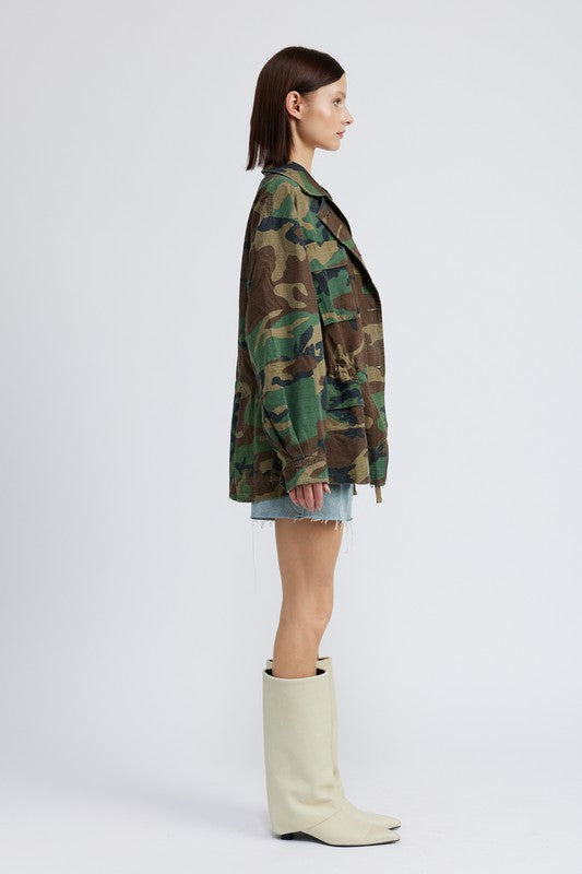 EMORY PARK CAMO OVERSIZED ZIP UP JACKET