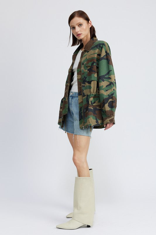 EMORY PARK CAMO OVERSIZED ZIP UP JACKET