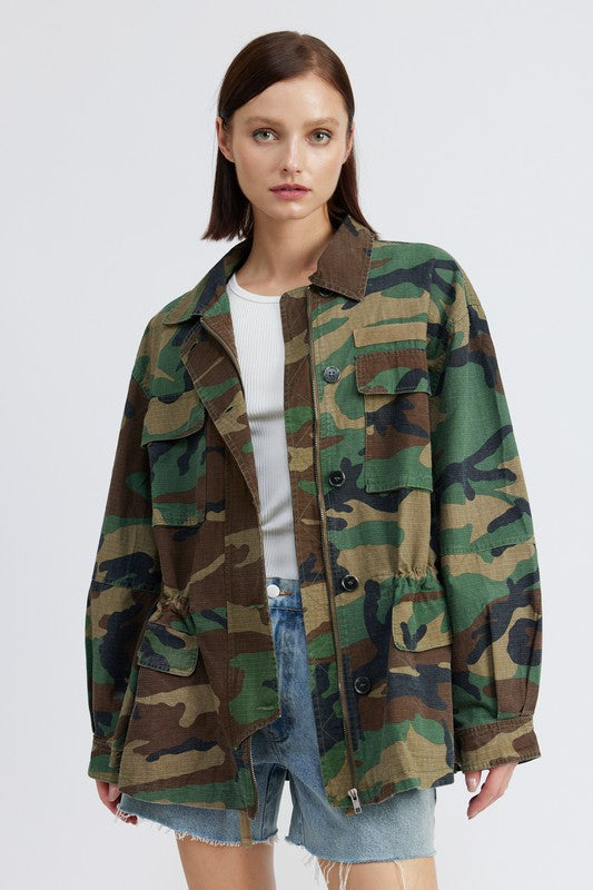 EMORY PARK CAMO OVERSIZED ZIP UP JACKET