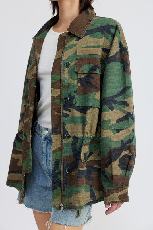 EMORY PARK CAMO OVERSIZED ZIP UP JACKET