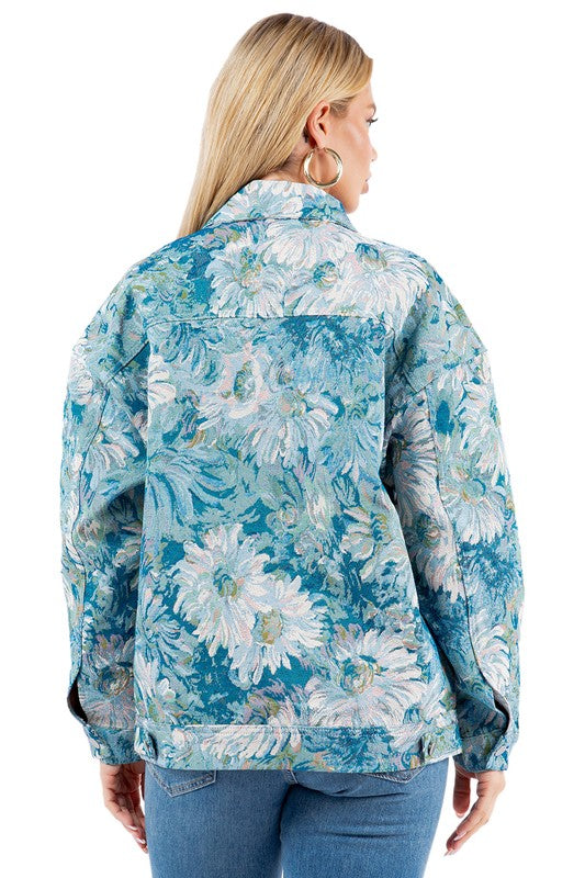 BY CLAUDE FLORAL PRINT DENIM JACKET