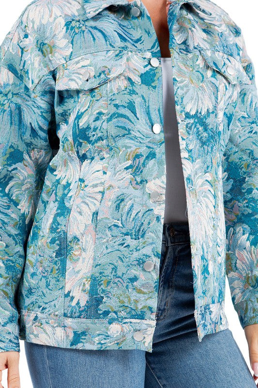 BY CLAUDE FLORAL PRINT DENIM JACKET