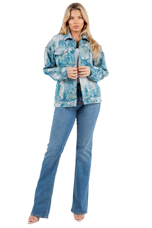 BY CLAUDE FLORAL PRINT DENIM JACKET