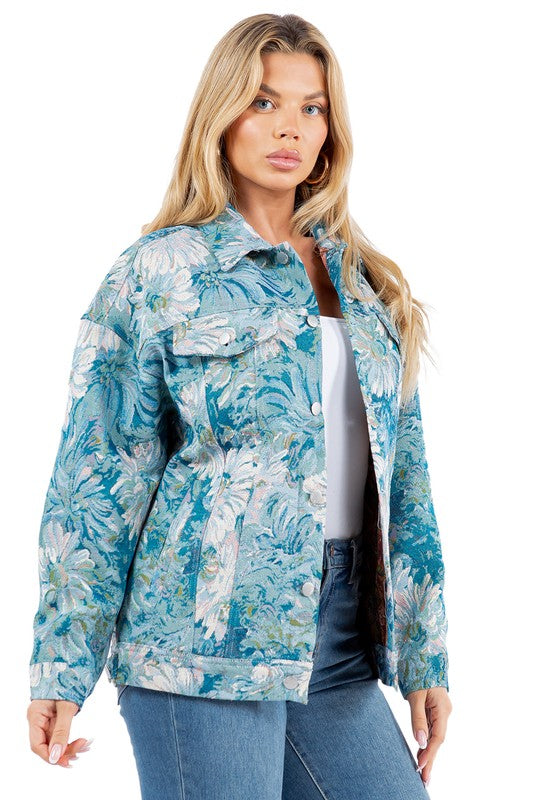 BY CLAUDE FLORAL PRINT DENIM JACKET