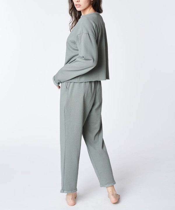 Studio Ko French Terry Recycled Cotton 2-Piece Set Long Sleeve Top & Pull-On Pants in 2 Colors