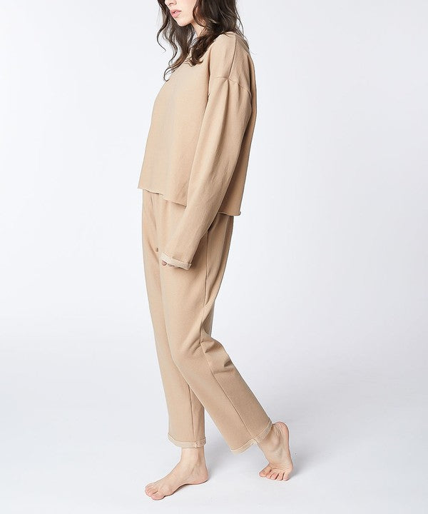 Studio Ko French Terry Recycled Cotton 2-Piece Set Long Sleeve Top & Pull-On Pants in 2 Colors