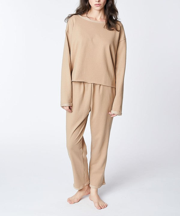 Studio Ko French Terry Recycled Cotton 2-Piece Set Long Sleeve Top & Pull-On Pants in 2 Colors