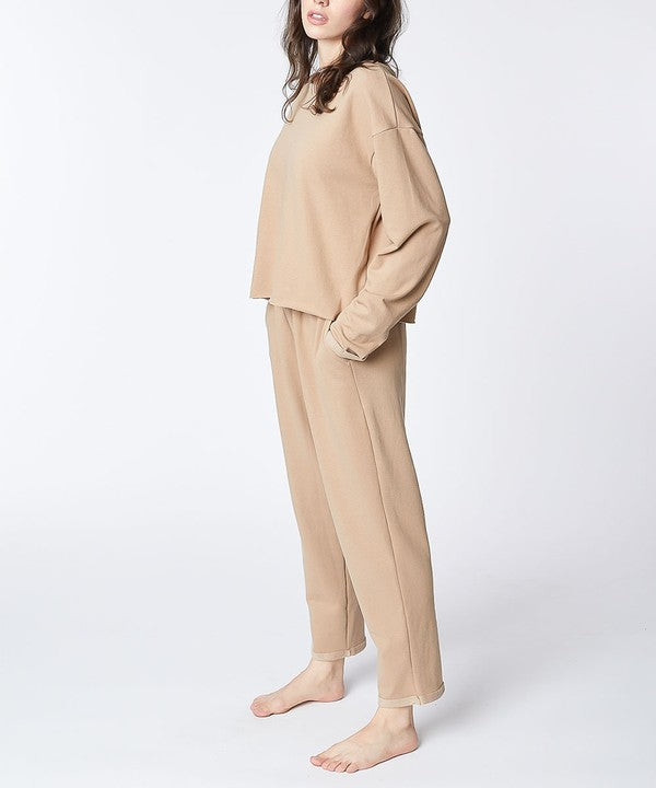 Studio Ko French Terry Recycled Cotton 2-Piece Set Long Sleeve Top & Pull-On Pants in 2 Colors