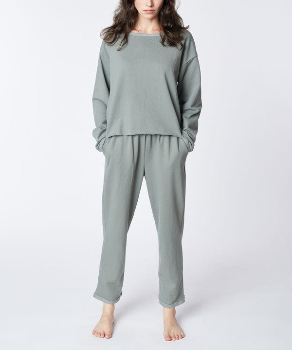 Studio Ko French Terry Recycled Cotton 2-Piece Set Long Sleeve Top & Pull-On Pants in 2 Colors