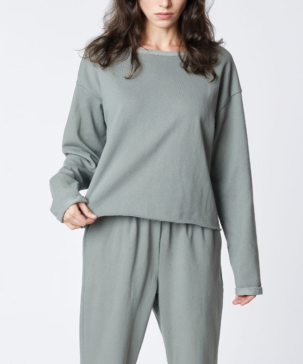 Studio Ko French Terry Recycled Cotton 2-Piece Set Long Sleeve Top & Pull-On Pants in 2 Colors