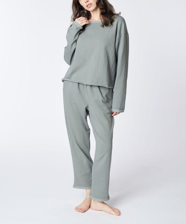 Studio Ko French Terry Recycled Cotton 2-Piece Set Long Sleeve Top & Pull-On Pants in 2 Colors