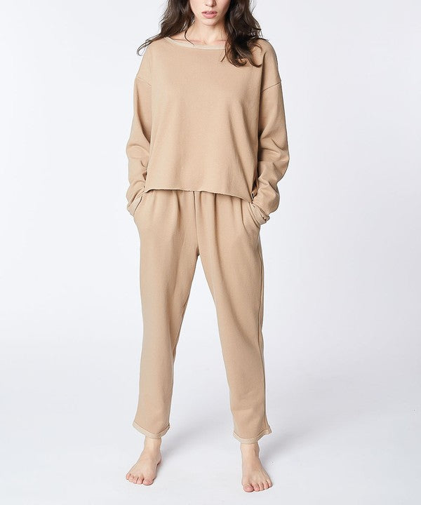 Studio Ko French Terry Recycled Cotton 2-Piece Set Long Sleeve Top & Pull-On Pants in 2 Colors